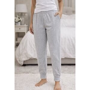 HUE Womens Pajama Pants XL Gray Gold Heart Print Sleep Lounge Elastic Waist Soft